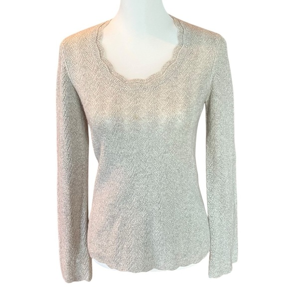 Ann Taylor Cashmere Sweater in metallic crescent cream SZ S - Picture 1 of 5
